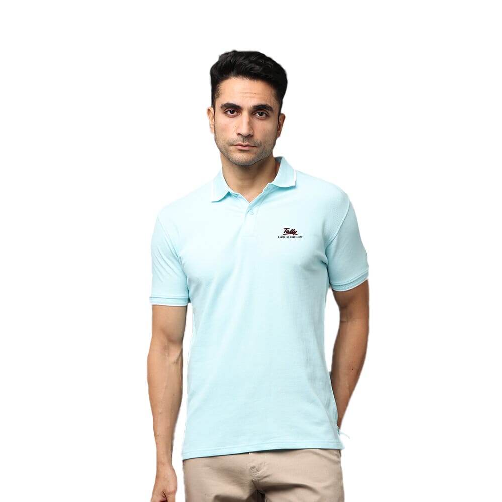 Greys & Blues Pima Collar T-Shirt Ice Blue With White Tipping